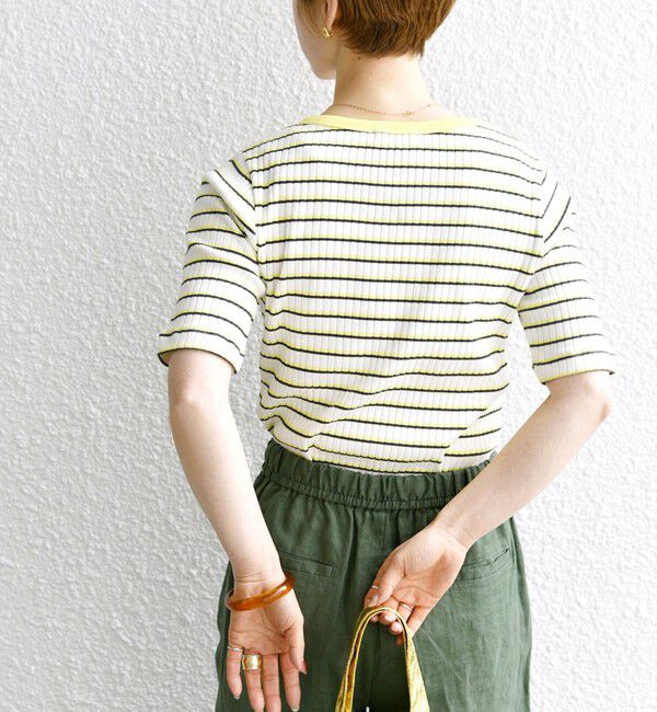 SHIPS any「《一部追加予約》【WEB限定】SHIPS any:〈洗濯機可能〉テレコ リブ ハーフスリーブ TEE」|Tシャツ・カットソー|イエロー