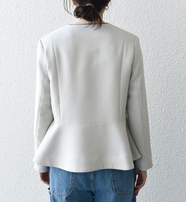 SHIPS any「【WEB限定】SHIPS any:〈洗濯機可能〉ダブルクロス  ペプラム ノーカラー ジャケット［NAVY BLUE］」|ノーカラージャケット|