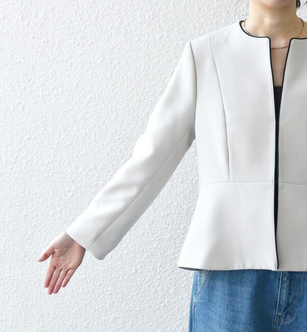 SHIPS any「【WEB限定】SHIPS any:〈洗濯機可能〉ダブルクロス  ペプラム ノーカラー ジャケット［NAVY BLUE］」|ノーカラージャケット|