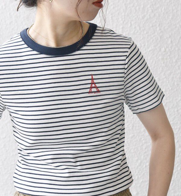 SHIPS any「【SHIPS any別注】PETIT BATEAU: ロゴ プリント コンパクト ボーダー TEE 25SS」|Tシャツ・カットソー|