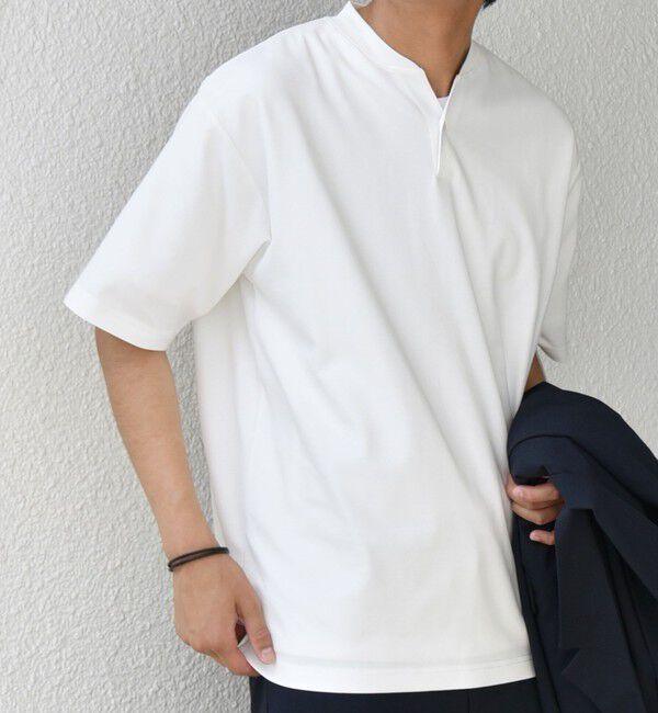 SHIPS any「SHIPS any:〈接触冷感・遮熱・UVカット機能等〉サマーファンクション 鹿の子 ヘンリーネック Tシャツ◆」|Tシャツ・カットソー|