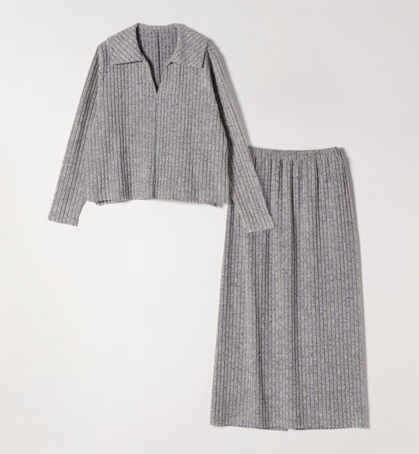 quaranciel「《予約》quaranciel:〈手洗い可能〉ポリエステル ベロア スキッパー ニット &  Iライン スカート」|ワンピース|