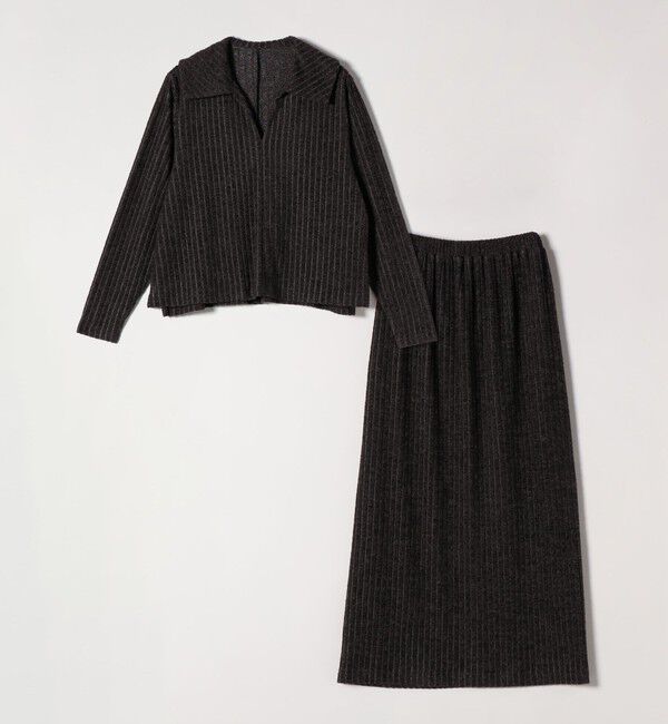 quaranciel「《予約》quaranciel:〈手洗い可能〉ポリエステル ベロア スキッパー ニット &  Iライン スカート」|ワンピース|