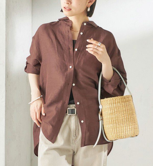SHIPS for women「【実力派ベーシック】〈手洗い可能〉IMPERIAL LINEN 混 オーバー サイズ シャツ」|シャツ・ブラウス|ブラウン