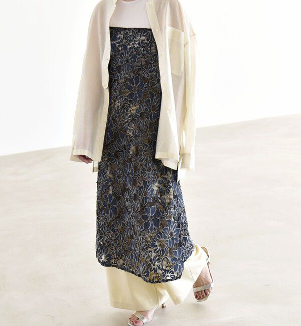 quaranciel「quaranciel:〈手洗い可能〉デニム フラワー レース キャミ ワンピース」|ワンピース|ネイビー