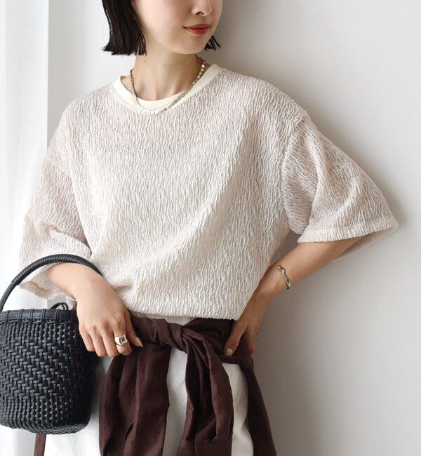 SHIPS for women「〈手洗い可能〉ランダムブルーゼ 5分袖 プルオーバー」|Tシャツ・カットソー|ナチュラル