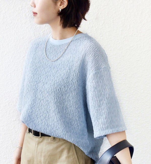 SHIPS for women「〈手洗い可能〉ランダムブルーゼ 5分袖 プルオーバー」|Tシャツ・カットソー|