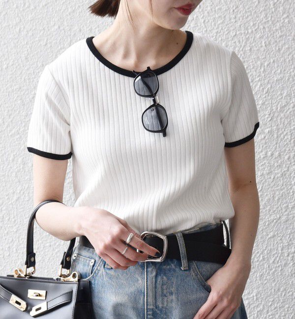 SHIPS any「《一部追加予約》SHIPS any:〈洗濯機可能〉テレコ リブ バイカラー ショートスリーブ TEE」|Tシャツ・カットソー|
