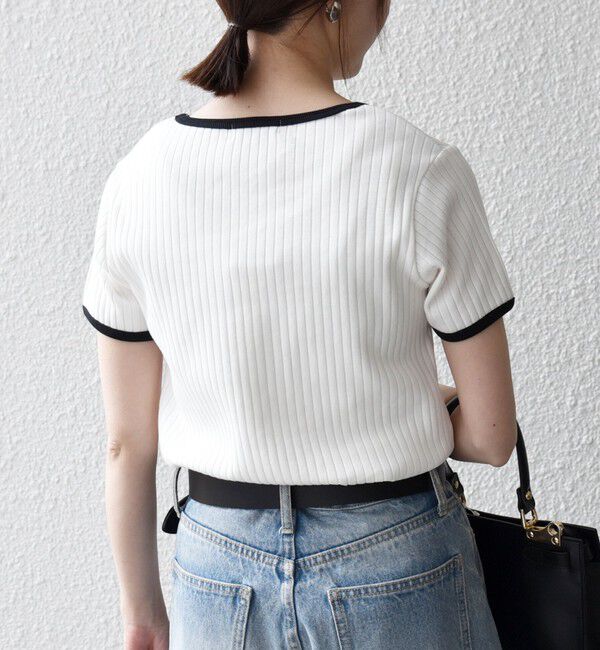 SHIPS any「《一部追加予約》SHIPS any:〈洗濯機可能〉テレコ リブ バイカラー ショートスリーブ TEE」|Tシャツ・カットソー|