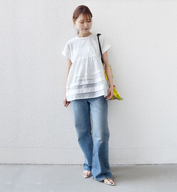 SHIPS for women「【WEB限定】〈手洗い可能〉布帛 コンビ ペプラム TEE」|Tシャツ・カットソー|
