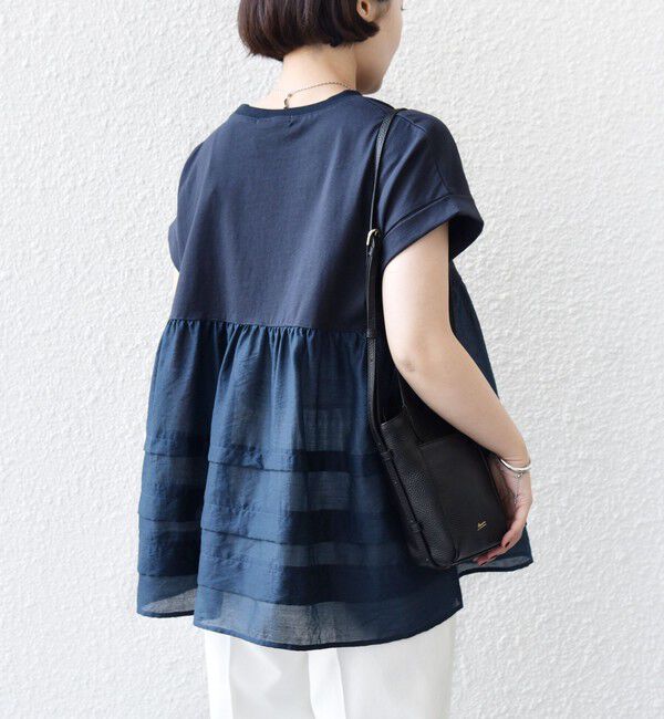 SHIPS for women「【WEB限定】〈手洗い可能〉布帛 コンビ ペプラム TEE」|Tシャツ・カットソー|