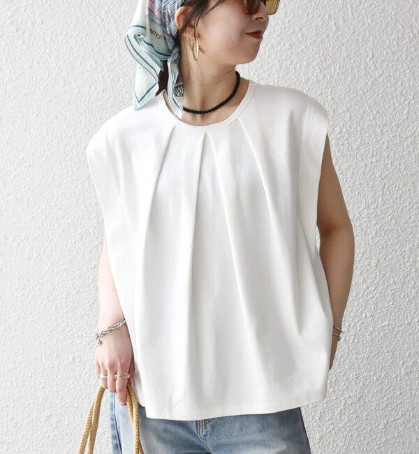 SHIPS any「SHIPS any:〈接触冷感/汗染み防止加工/洗濯機可能〉タック フレア ノースリーブ TEE」|Tシャツ・カットソー|