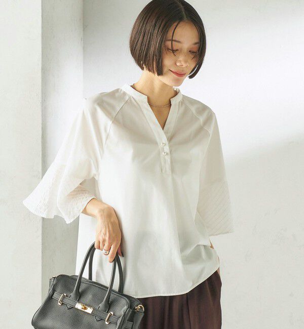 SHIPS for women「〈手洗い可能〉シアー ボーダー フレア スリーブ 半袖 ブラウス」|シャツ・ブラウス|