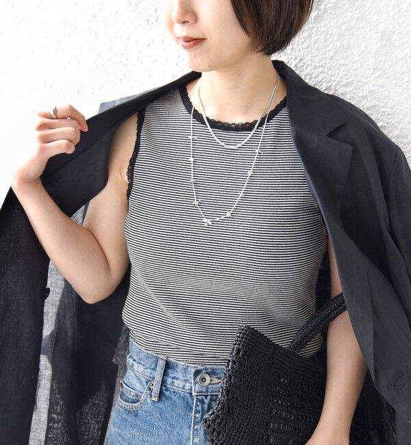 SHIPS for women「〈手洗い可能〉ボーダー レース トリミング 2WAY タンクトップ」|タンクトップ|