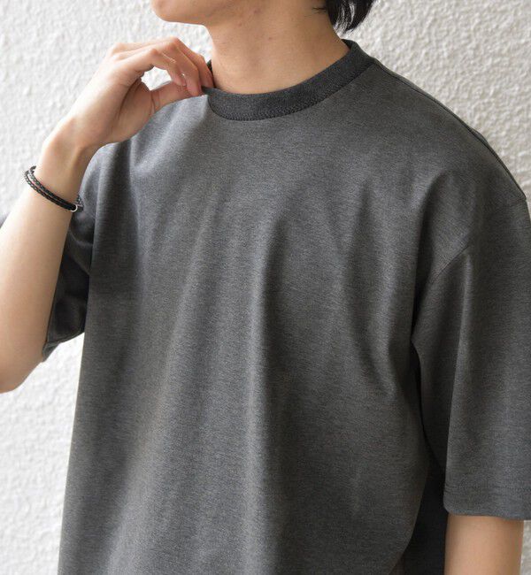 SHIPS any「SHIPS any:〈接触冷感/遮熱/UVカット〉COOL TOUCH スムース デザイン リブ セミ モックネック Tシャツ◇」|Tシャツ・カットソー|チャコールグレー