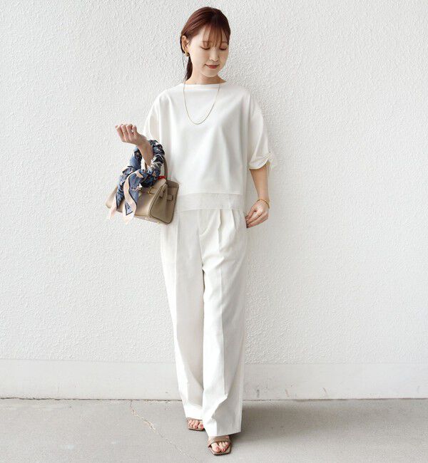 SHIPS for women「《一部追加予約》〈洗濯機可能〉袖 ツイスト デザイン シアー ドッキング TEE」|Tシャツ・カットソー|