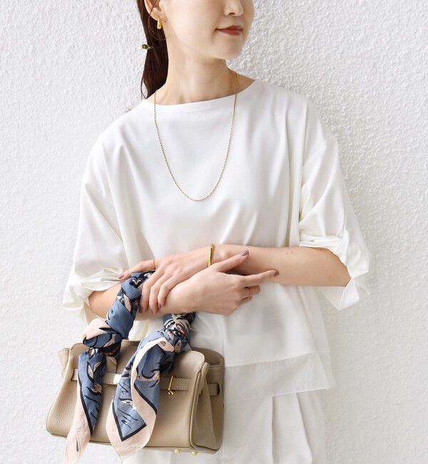 SHIPS for women「《一部追加予約》〈洗濯機可能〉袖 ツイスト デザイン シアー ドッキング TEE」|Tシャツ・カットソー|