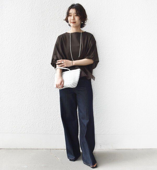 SHIPS for women「《一部追加予約》〈洗濯機可能〉袖 ツイスト デザイン シアー ドッキング TEE」|Tシャツ・カットソー|