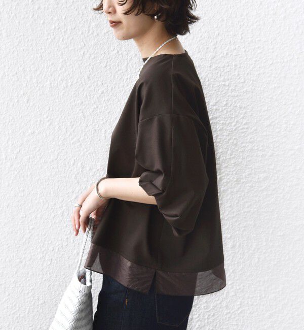 SHIPS for women「《一部追加予約》〈洗濯機可能〉袖 ツイスト デザイン シアー ドッキング TEE」|Tシャツ・カットソー|