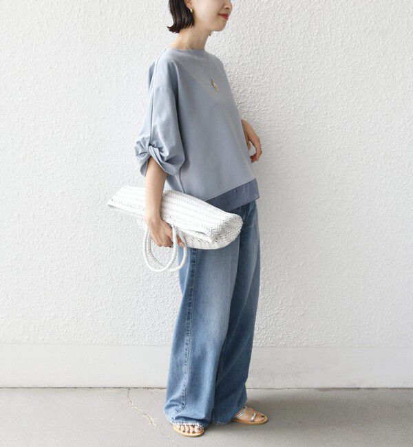 SHIPS for women「《一部追加予約》〈洗濯機可能〉袖 ツイスト デザイン シアー ドッキング TEE」|Tシャツ・カットソー|