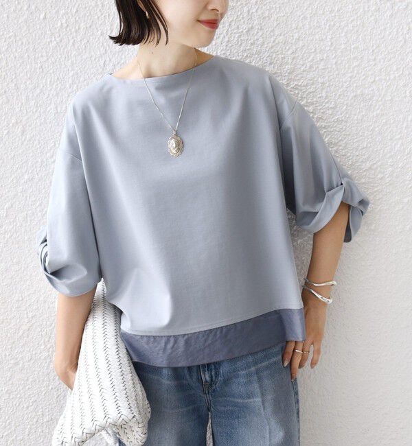 SHIPS for women「《一部追加予約》〈洗濯機可能〉袖 ツイスト デザイン シアー ドッキング TEE」|Tシャツ・カットソー|