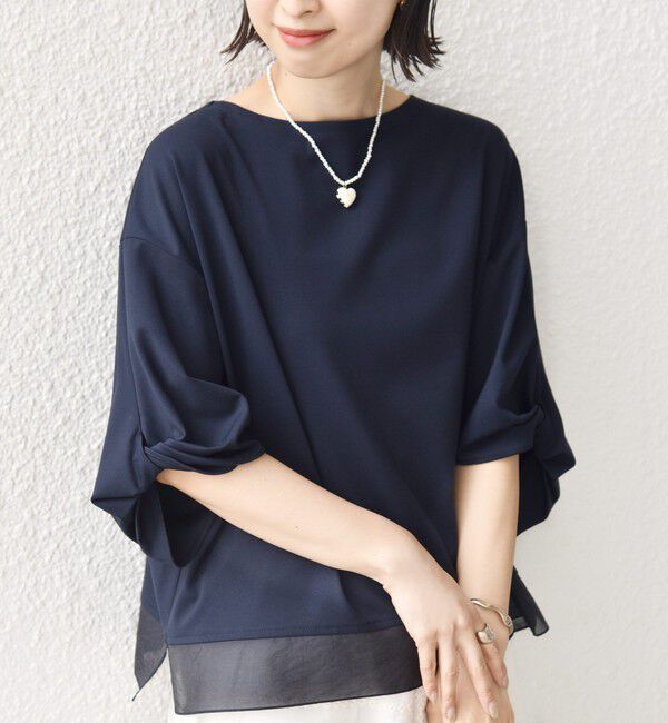 SHIPS for women「《一部追加予約》〈洗濯機可能〉袖 ツイスト デザイン シアー ドッキング TEE」|Tシャツ・カットソー|