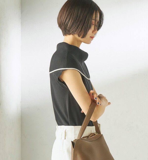 SHIPS for women「〈手洗い可能〉綿 ポリエステル 配色 2WAY 半袖 ニット」|ニット・セーター|ダークグレー