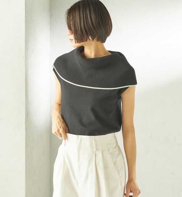 SHIPS for women「〈手洗い可能〉綿 ポリエステル 配色 2WAY 半袖 ニット」|ニット・セーター|