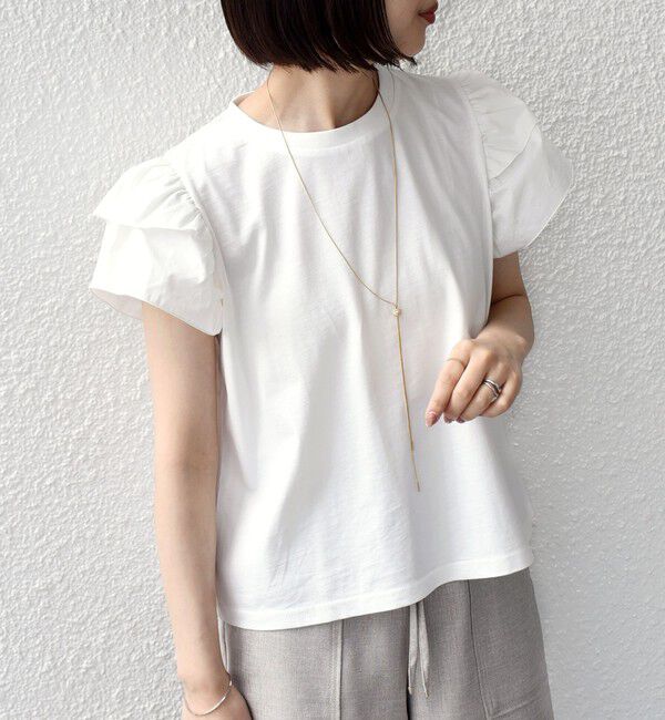 SHIPS Colors 「【WEB限定】SHIPS Colors:〈手洗い可能〉異素材 フリルスリーブ カットソー◇」|Tシャツ・カットソー|