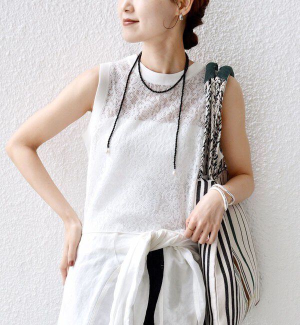 SHIPS for women「〈手洗い可能〉レース ジャカード 2WAY ノースリーブ カットソー」|Tシャツ・カットソー|オフホワイト