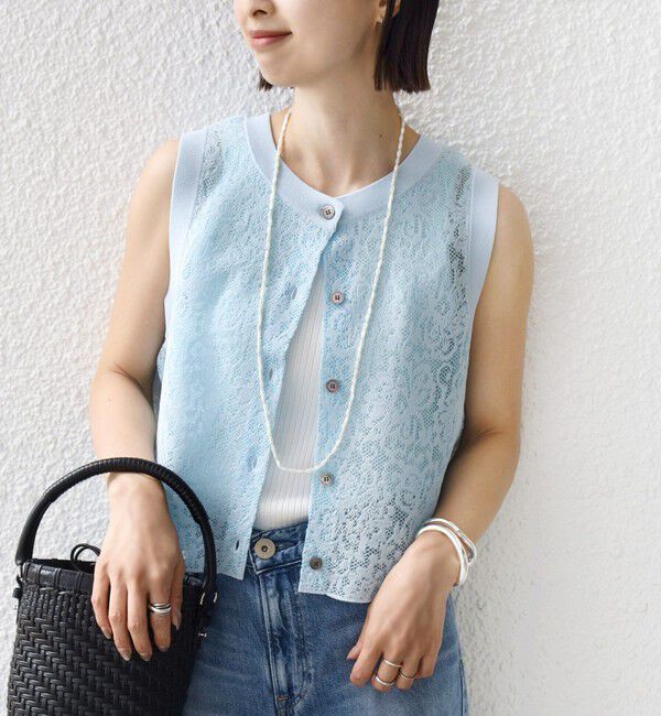 SHIPS for women「〈手洗い可能〉レース ジャカード 2WAY ノースリーブ カットソー」|Tシャツ・カットソー|