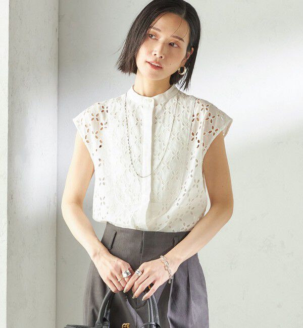 SHIPS for women「《予約》〈手洗い可能〉綿 刺繍 レース フレンチスリーブ ブラウス」|シャツ・ブラウス|