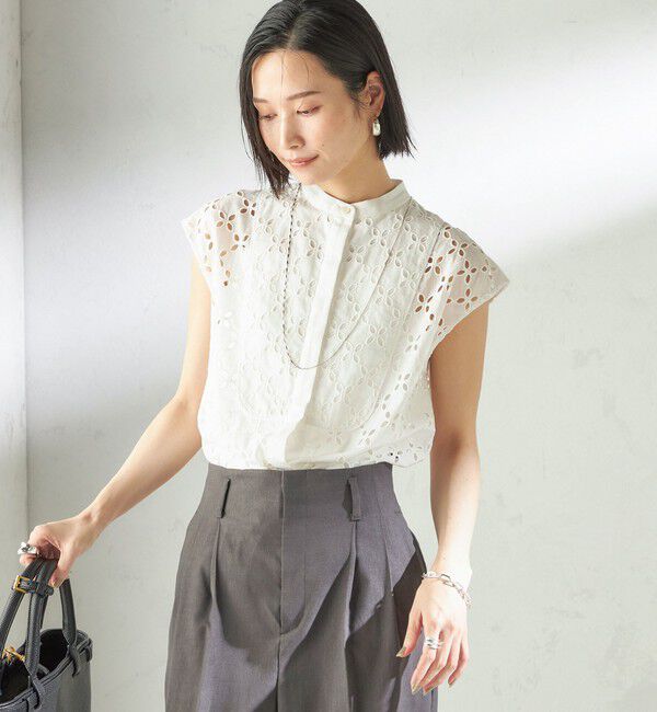 SHIPS for women「《予約》〈手洗い可能〉綿 刺繍 レース フレンチスリーブ ブラウス」|シャツ・ブラウス|