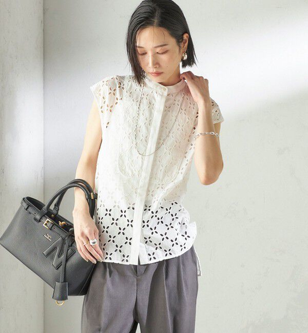 SHIPS for women「《予約》〈手洗い可能〉綿 刺繍 レース フレンチスリーブ ブラウス」|シャツ・ブラウス|