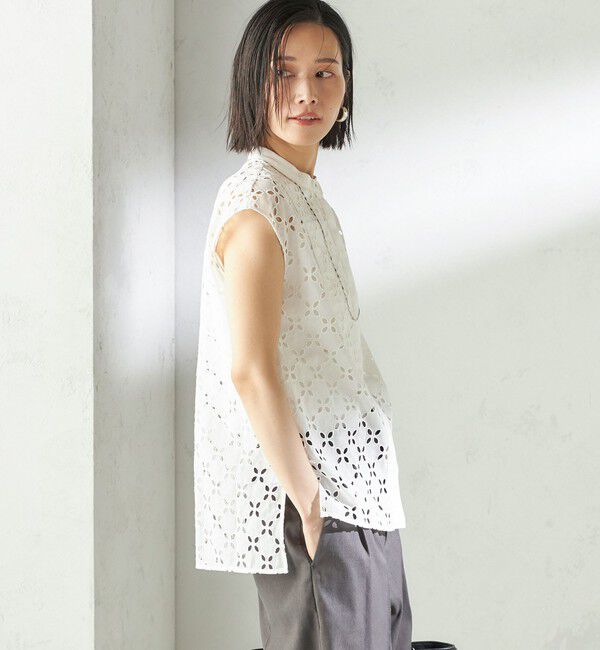 SHIPS for women「《予約》〈手洗い可能〉綿 刺繍 レース フレンチスリーブ ブラウス」|シャツ・ブラウス|