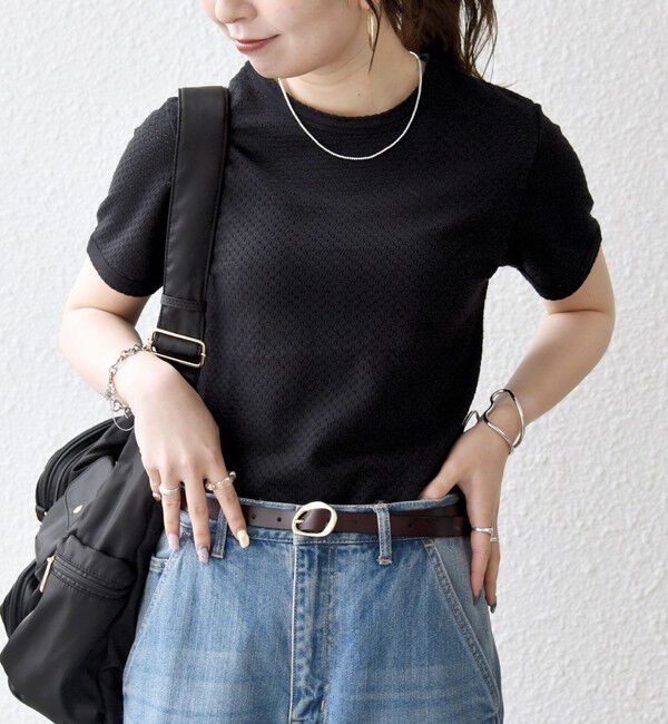SHIPS any「《予約》SHIPS any:〈洗濯機可能〉透かし レース 半袖 クルーネック Tシャツ」|Tシャツ・カットソー|