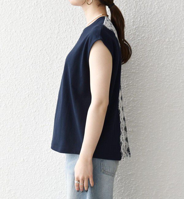 SHIPS any「《予約》SHIPS any:〈洗濯機可能〉バック レース コンビ フレンチスリーブ プルオーバー」|Tシャツ・カットソー|