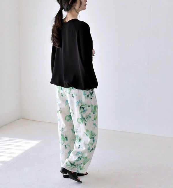 quaranciel「《予約》quaranciel:〈手洗い可能〉ジョーゼット ハーフスリーブ ドロスト ルーズ ブラウス」|シャツ・ブラウス|
