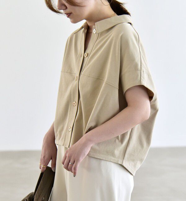 quaranciel「《予約》quaranciel:〈接触冷感/洗濯機可能〉天竺 フレンチスリーブ シャツ カットソー」|Tシャツ・カットソー|ベージュ