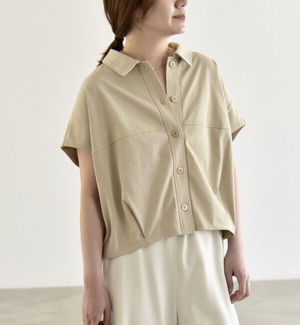 quaranciel「《予約》quaranciel:〈接触冷感/洗濯機可能〉天竺 フレンチスリーブ シャツ カットソー」|Tシャツ・カットソー|