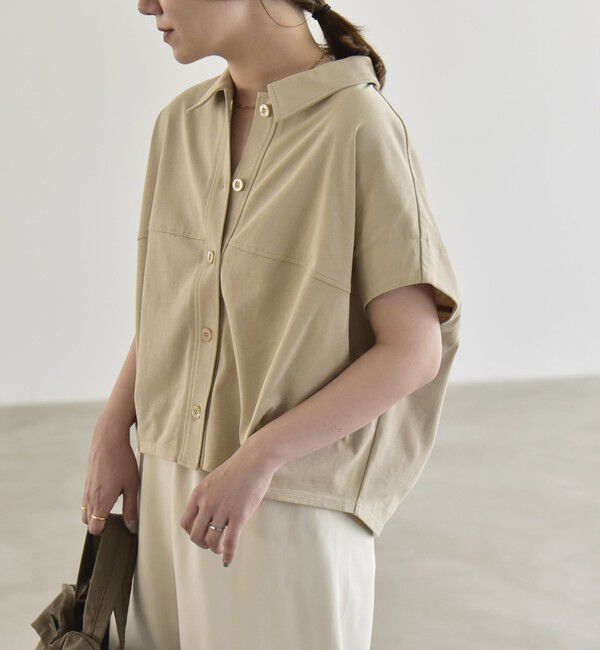 quaranciel「《予約》quaranciel:〈接触冷感/洗濯機可能〉天竺 フレンチスリーブ シャツ カットソー」|Tシャツ・カットソー|