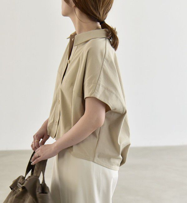 quaranciel「《予約》quaranciel:〈接触冷感/洗濯機可能〉天竺 フレンチスリーブ シャツ カットソー」|Tシャツ・カットソー|