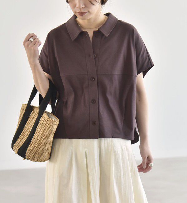 quaranciel「《予約》quaranciel:〈接触冷感/洗濯機可能〉天竺 フレンチスリーブ シャツ カットソー」|Tシャツ・カットソー|