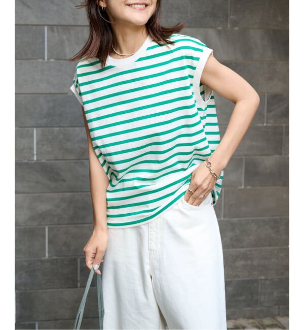 OUTDOOR PRODUCTS Usual Things「コットンボーダーワイドノースリTEE」|Tシャツ・カットソー|グリーン