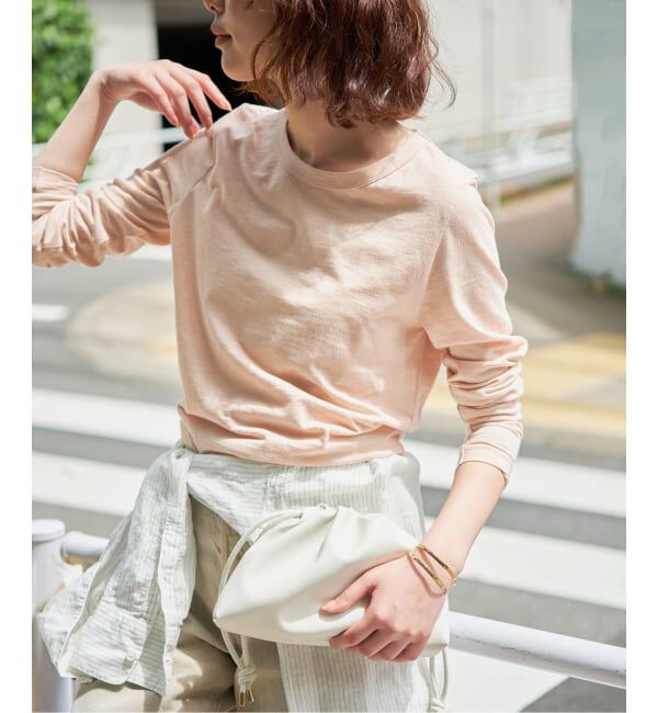 SLOBE IENA「シアー天竺クルーネックロンTEE」|Tシャツ・カットソー|ベージュ