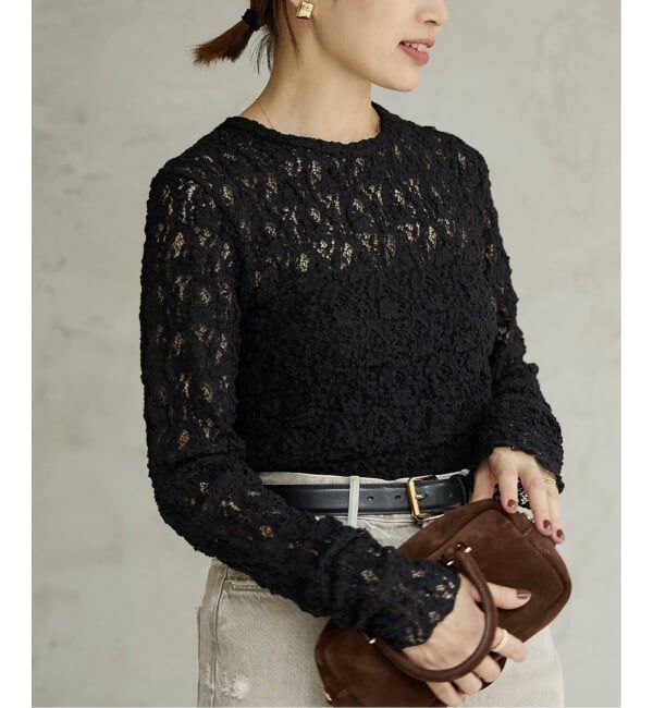 IENA「《一部カラーWEB限定/追加4》Flowerストレッチレースプルオーバー」|Tシャツ・カットソー|