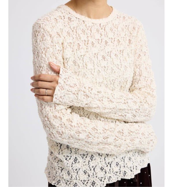 IENA「《一部カラーWEB限定/追加4》Flowerストレッチレースプルオーバー」|Tシャツ・カットソー|