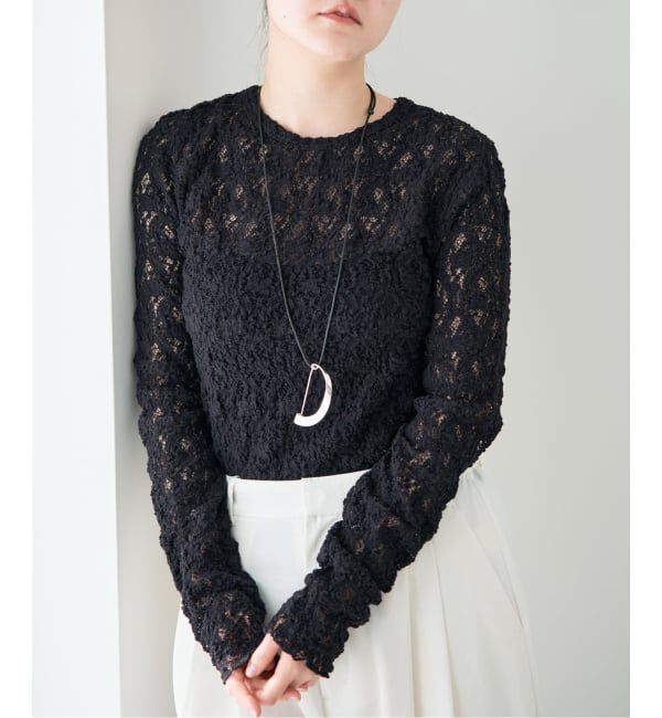 IENA「《一部カラーWEB限定/追加4》Flowerストレッチレースプルオーバー」|Tシャツ・カットソー|