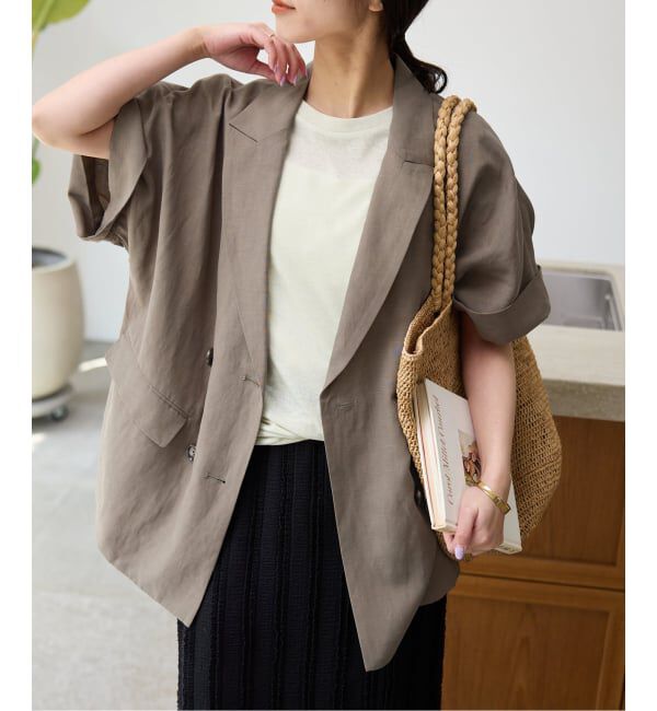 SLOBE IENA「《セットアップ対応可》リネン混ハーフスリーブジャケット」|その他|