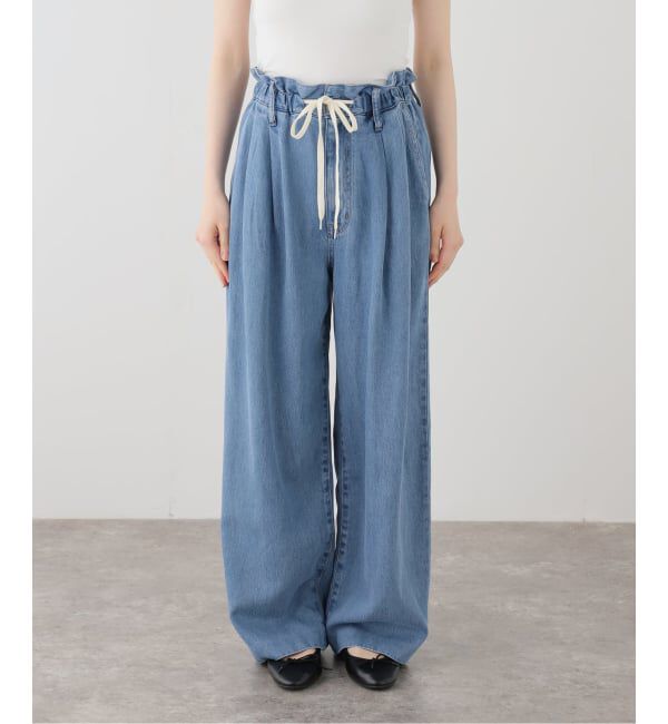 SLOBE IENA「LE DENIM DRAW WAISTバギーパンツ」|デニム|ブルー A